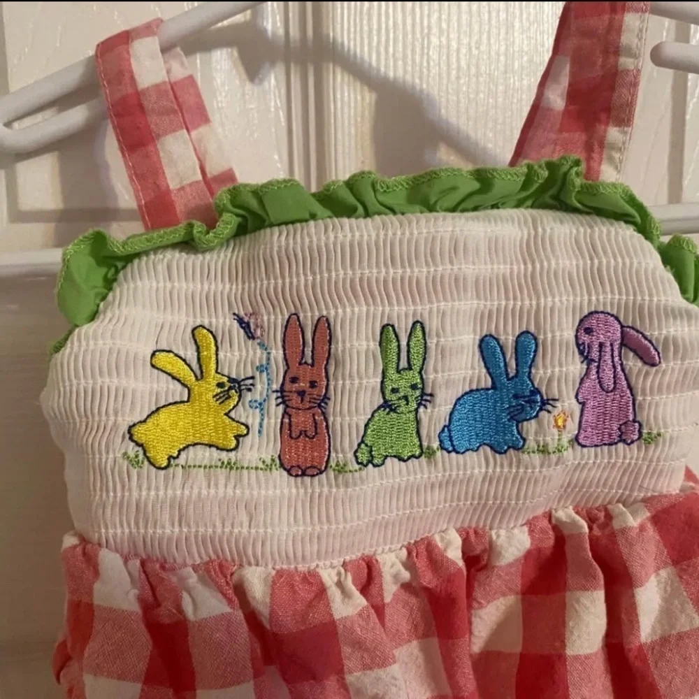 Smocked Gingham Bunny Bubble Romper